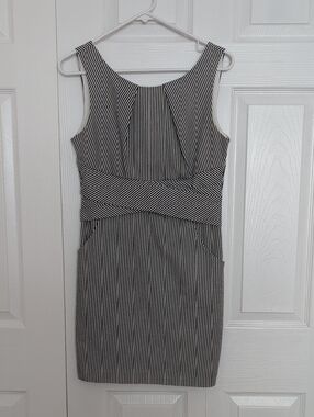 Sleeveless Black and White Striped Sheath Dress